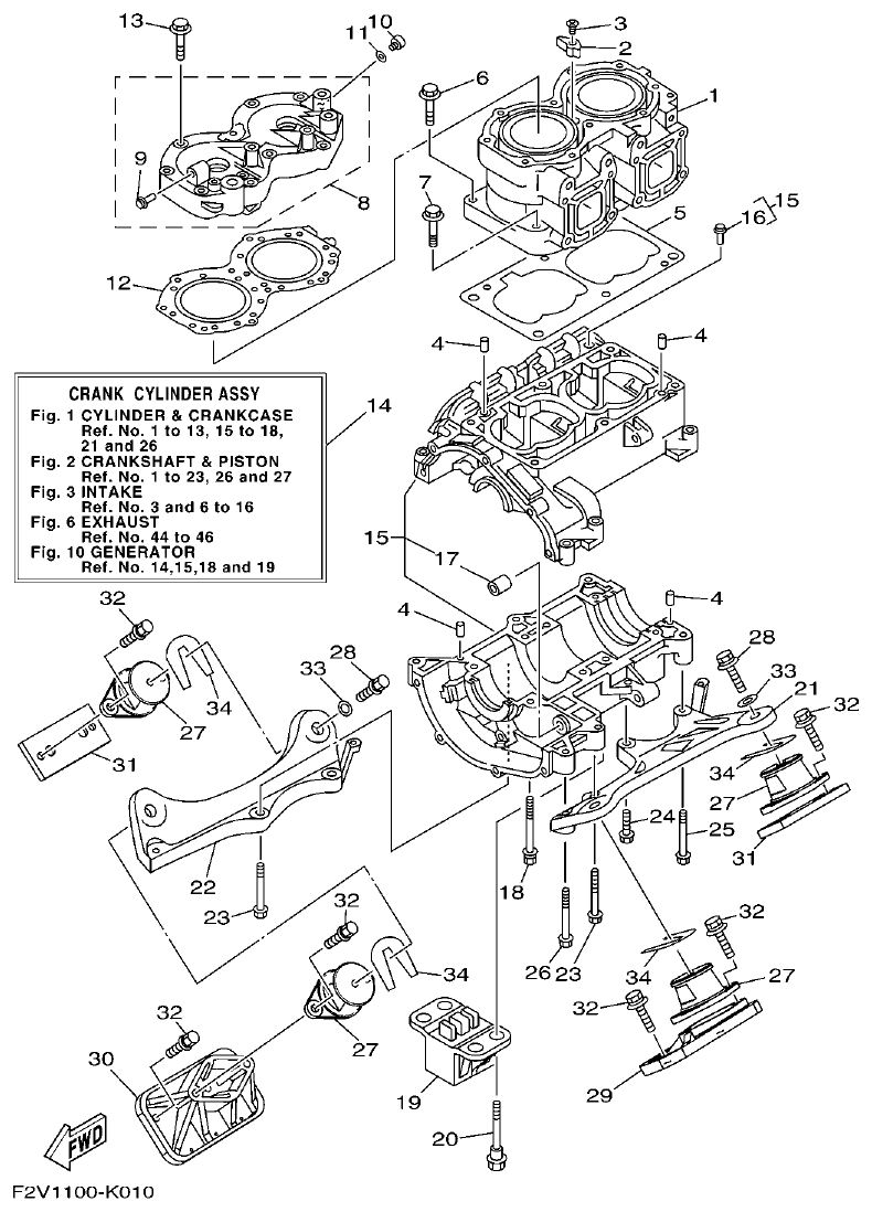 Yamaha VX700WAVERUNNER CYLINDER & CRANKCASE parts diagram